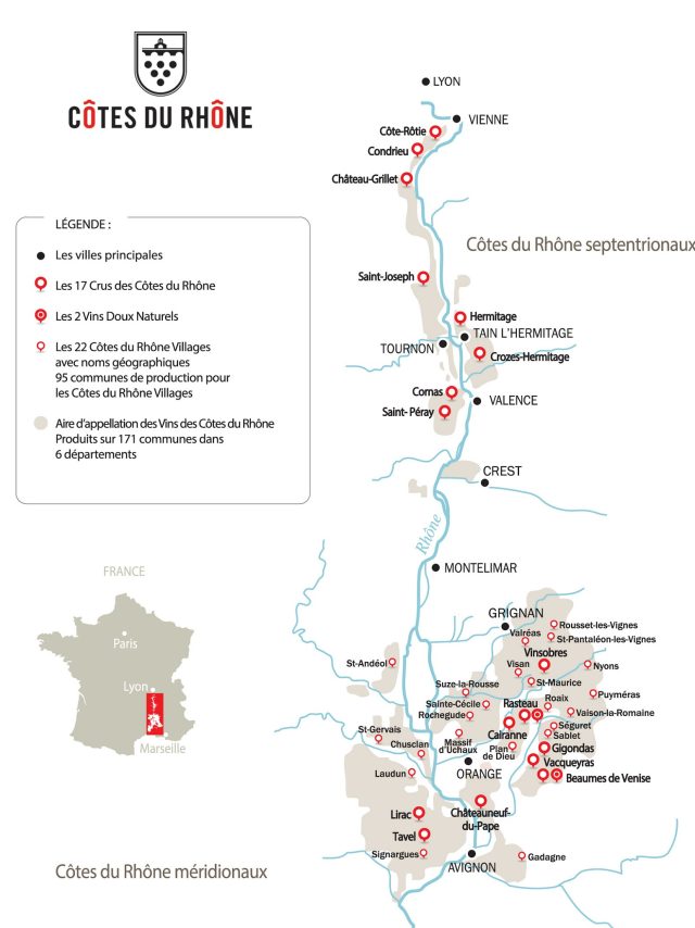 Map of AOC Cotes du Rhone areas