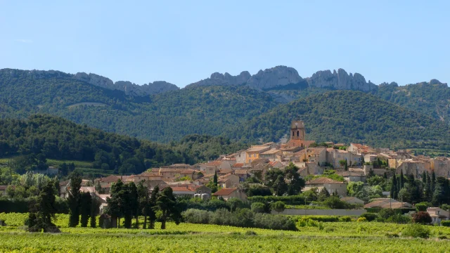 Village of Sablet with the Dentelles de Montmirail in the background