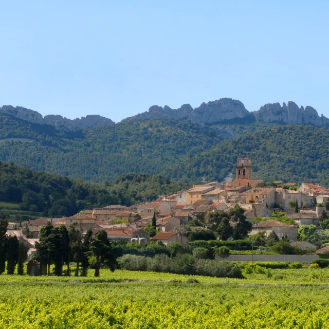 Village of Sablet with the Dentelles de Montmirail in the background